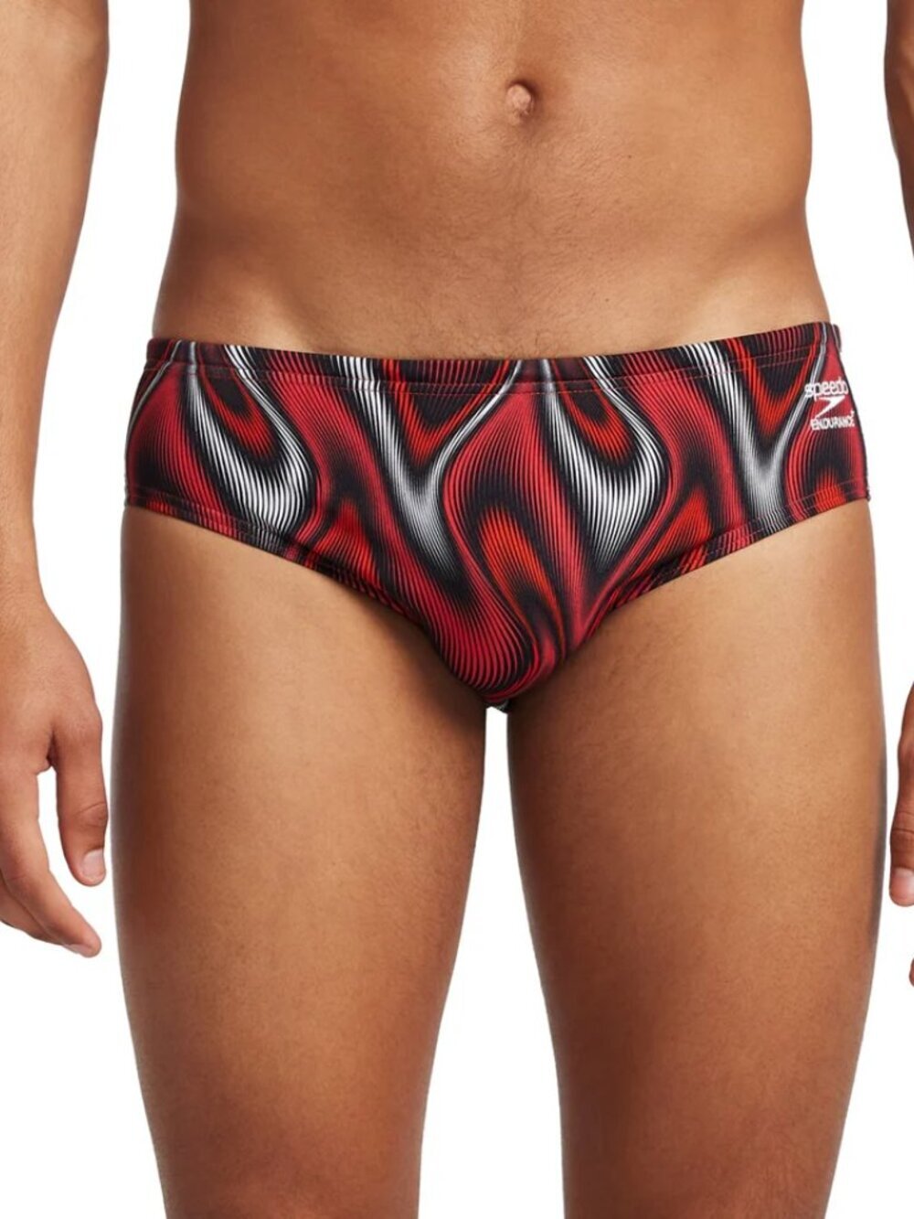 Speedo Endurance racer swimming brief shorts Cobalt Euro red black swirl new 28